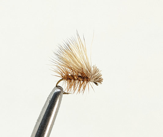 Elk Hair Caddis Tan  Fly fishing fly. Dry, subsurface and nymph flies for anglers and fisherman. All the flies you need for sale online. Flies to buy online. Online fly fishing supplies. Catch fish with flies from Frontier Flies.