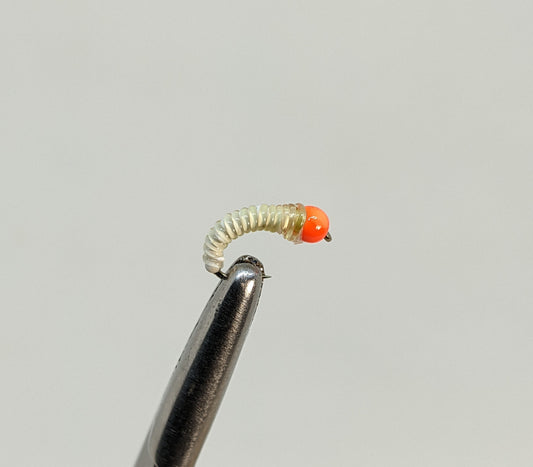 Grub Bead Head White  Fly fishing fly. Dry, subsurface and nymph flies for anglers and fisherman. All the flies you need for sale online. Flies to buy online. Online fly fishing supplies. Catch fish with flies from Frontier Flies.