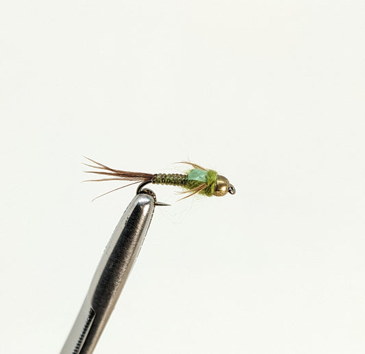 Nymphomaniac Bead Head Olive  Fly fishing fly. Dry, subsurface and nymph flies for anglers and fisherman. All the flies you need for sale online. Flies to buy online. Online fly fishing supplies. Catch fish with flies from Frontier Flies.